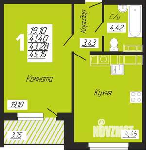 1-к квартира, строящийся дом, 45м2, 5/10 этаж