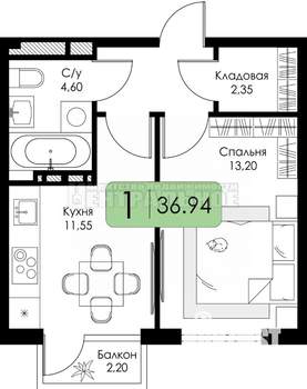 1-к квартира, вторичка, 38м2, 11/15 этаж