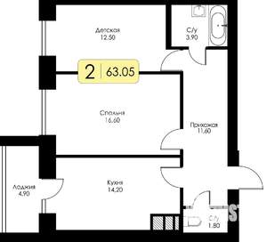 2-к квартира, вторичка, 63м2, 10/10 этаж
