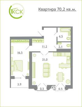 1-к квартира, строящийся дом, 70м2, 3/5 этаж