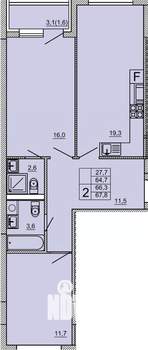 2-к квартира, строящийся дом, 68м2, 7/9 этаж