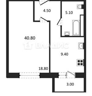 1-к квартира, вторичка, 38м2, 6/12 этаж