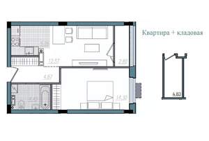 2-к квартира, строящийся дом, 44м2, 5/14 этаж