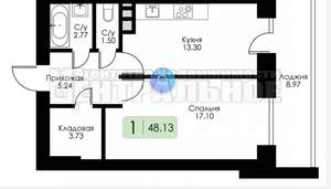1-к квартира, вторичка, 48м2, 3/10 этаж