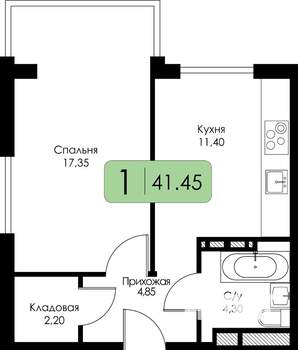 1-к квартира, строящийся дом, 41м2, 7/15 этаж