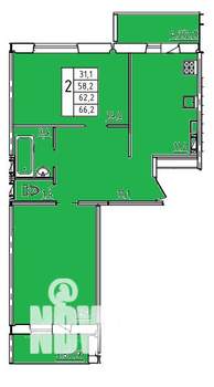 2-к квартира, строящийся дом, 62м2, 9/10 этаж