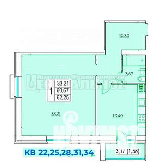 1-к квартира, вторичка, 62м2, 3/5 этаж