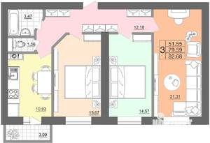 3-к квартира, строящийся дом, 83м2, 1/5 этаж