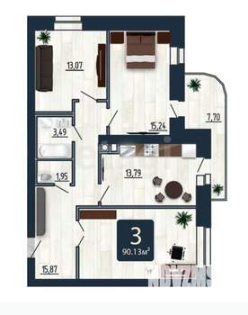 3-к квартира, вторичка, 91м2, 7/9 этаж
