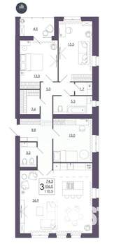 3-к квартира, вторичка, 111м2, 6/16 этаж