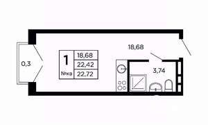 Студия квартира, вторичка, 23м2, 7/16 этаж