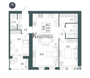 2-к квартира, вторичка, 76м2, 5/16 этаж