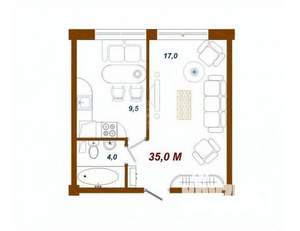 1-к квартира, вторичка, 42м2, 4/10 этаж