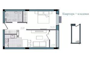2-к квартира, строящийся дом, 44м2, 8/14 этаж