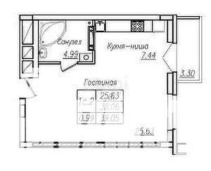 1-к квартира, сданный дом, 41м2, 5/16 этаж