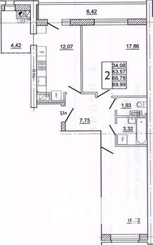 2-к квартира, вторичка, 70м2, 4/10 этаж