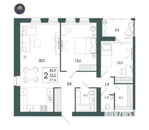 2-к квартира, строящийся дом, 78м2, 8/16 этаж