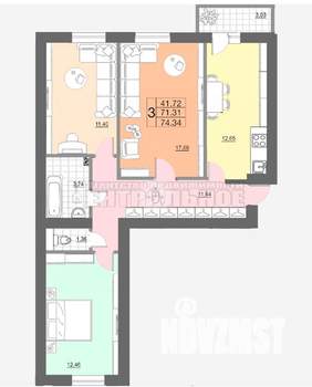 2-к квартира, сданный дом, 62м2, 6/10 этаж