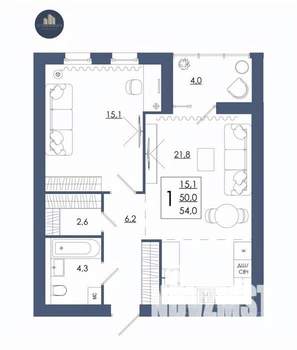 1-к квартира, строящийся дом, 54м2, 7/16 этаж