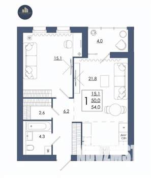 1-к квартира, строящийся дом, 54м2, 12/16 этаж