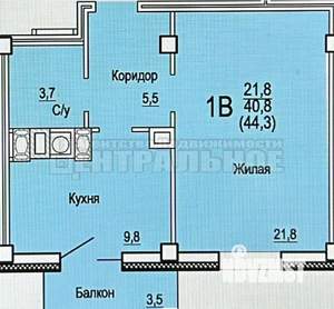 1-к квартира, вторичка, 44м2, 5/10 этаж