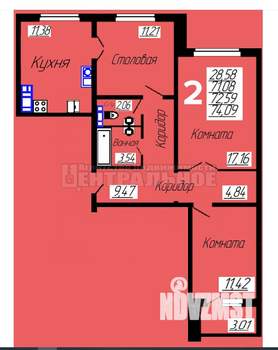 2-к квартира, вторичка, 74м2, 4/10 этаж