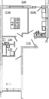 2-к квартира, вторичка, 63м2, 4/10 этаж