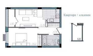 2-к квартира, строящийся дом, 43м2, 12/14 этаж