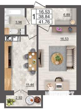 1-к квартира, вторичка, 42м2, 2/10 этаж