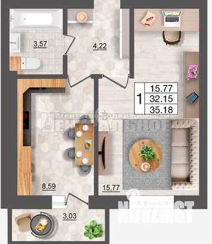 1-к квартира, вторичка, 35м2, 5/10 этаж