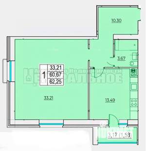1-к квартира, вторичка, 62м2, 1/5 этаж