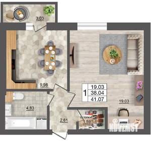 1-к квартира, вторичка, 41м2, 1/10 этаж