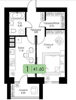 1-к квартира, вторичка, 43м2, 6/10 этаж