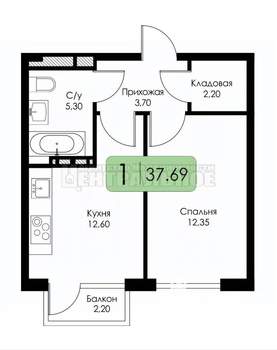 1-к квартира, вторичка, 38м2, 8/15 этаж