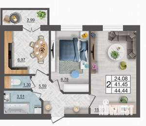 2-к квартира, вторичка, 45м2, 6/10 этаж