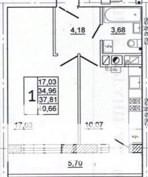 1-к квартира, вторичка, 41м2, 2/10 этаж