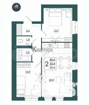 2-к квартира, вторичка, 55м2, 2/16 этаж