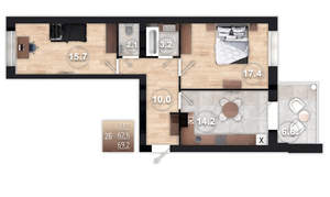 2-к квартира, вторичка, 69м2, 1/4 этаж