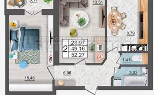 2-к квартира, вторичка, 52м2, 8/10 этаж
