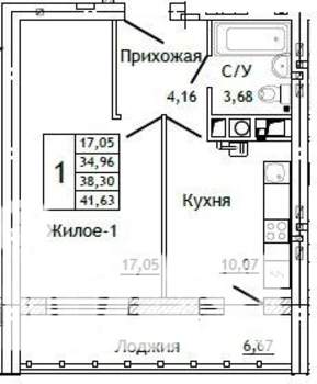 1-к квартира, строящийся дом, 42м2, 2/10 этаж