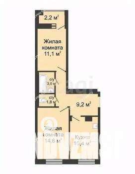 2-к квартира, вторичка, 51м2, 4/16 этаж
