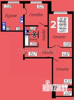 2-к квартира, сданный дом, 74м2, 4/10 этаж