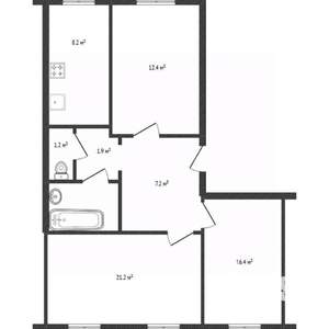 3-к квартира, вторичка, 72м2, 2/2 этаж