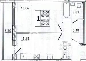1-к квартира, вторичка, 43м2, 8/10 этаж
