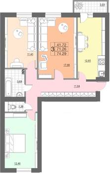 3-к квартира, строящийся дом, 74м2, 10/10 этаж