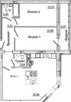 2-к квартира, строящийся дом, 86м2, 4/10 этаж