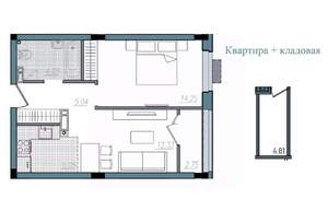 2-к квартира, строящийся дом, 44м2, 4/14 этаж