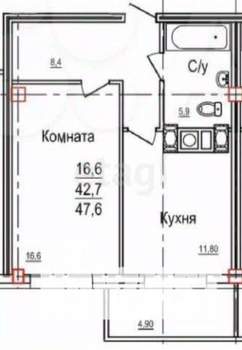 1-к квартира, вторичка, 48м2, 9/10 этаж