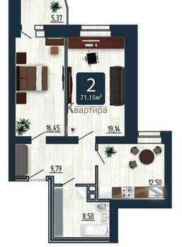 2-к квартира, вторичка, 64м2, 6/10 этаж