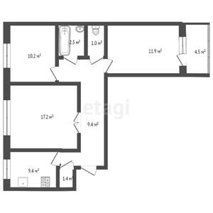 3-к квартира, вторичка, 63м2, 2/5 этаж